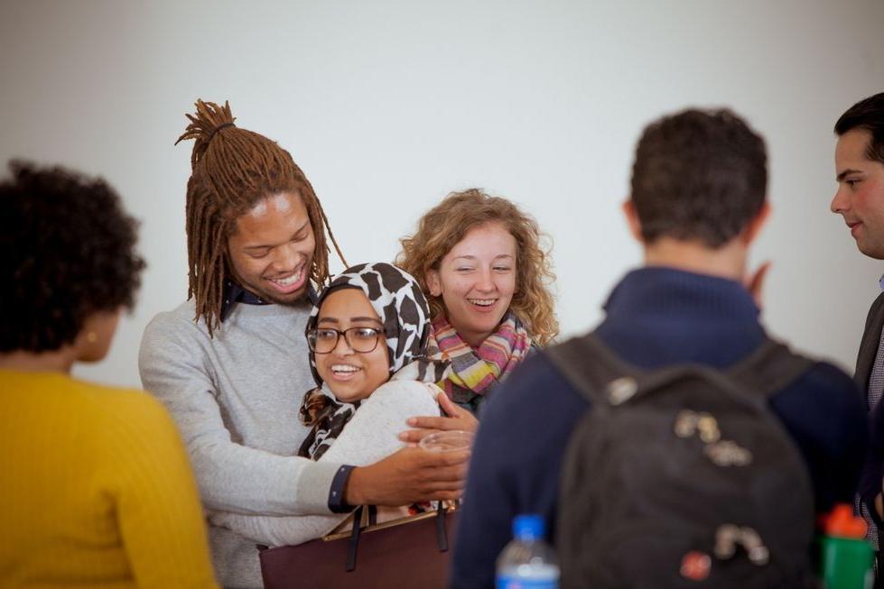 GVSU Students hugging